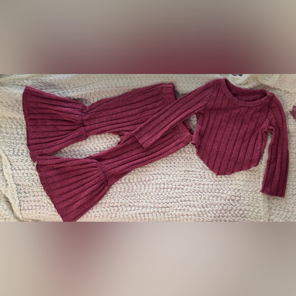 Ribbed Knit Long Sleeve & Bell Bottom Set